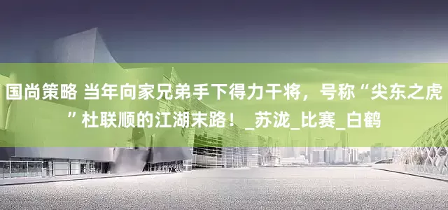 国尚策略 当年向家兄弟手下得力干将，号称“尖东之虎”杜联顺的江湖末路！_苏泷_比赛_白鹤